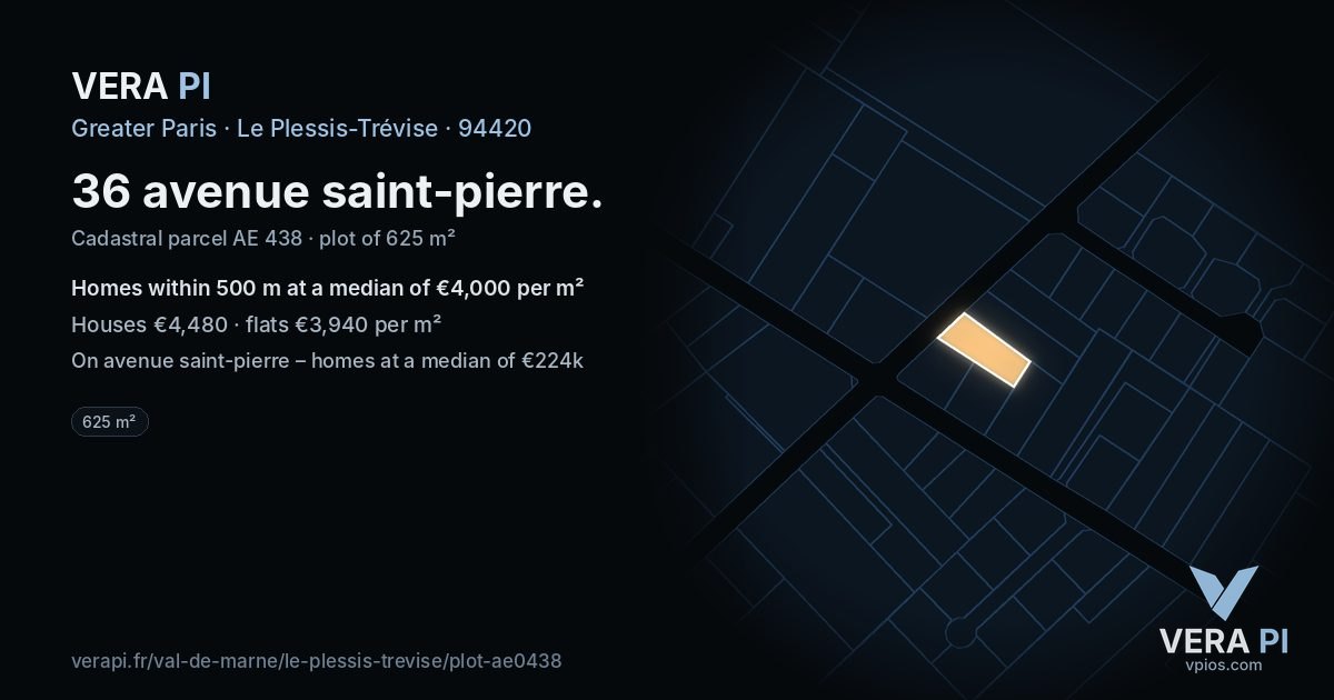 36 avenue saint-pierre, Le Plessis-Trévise at night – the plot lit, the parcels around coloured by the prices near them