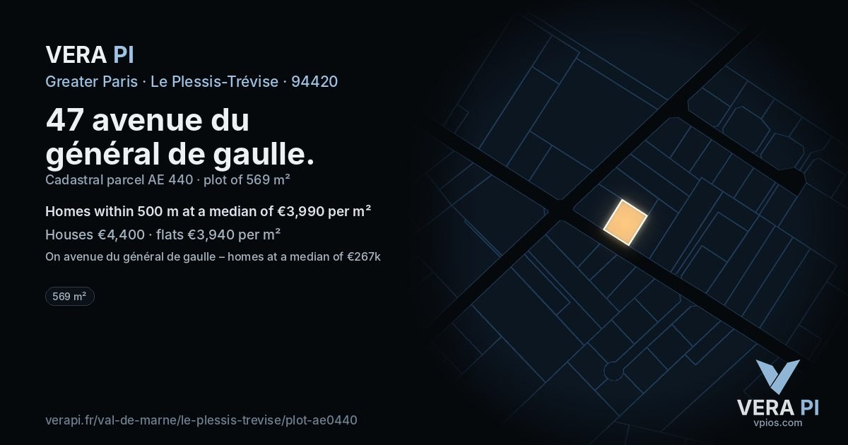 47 avenue du général de gaulle, Le Plessis-Trévise at night – the plot lit, the parcels around coloured by the prices near them