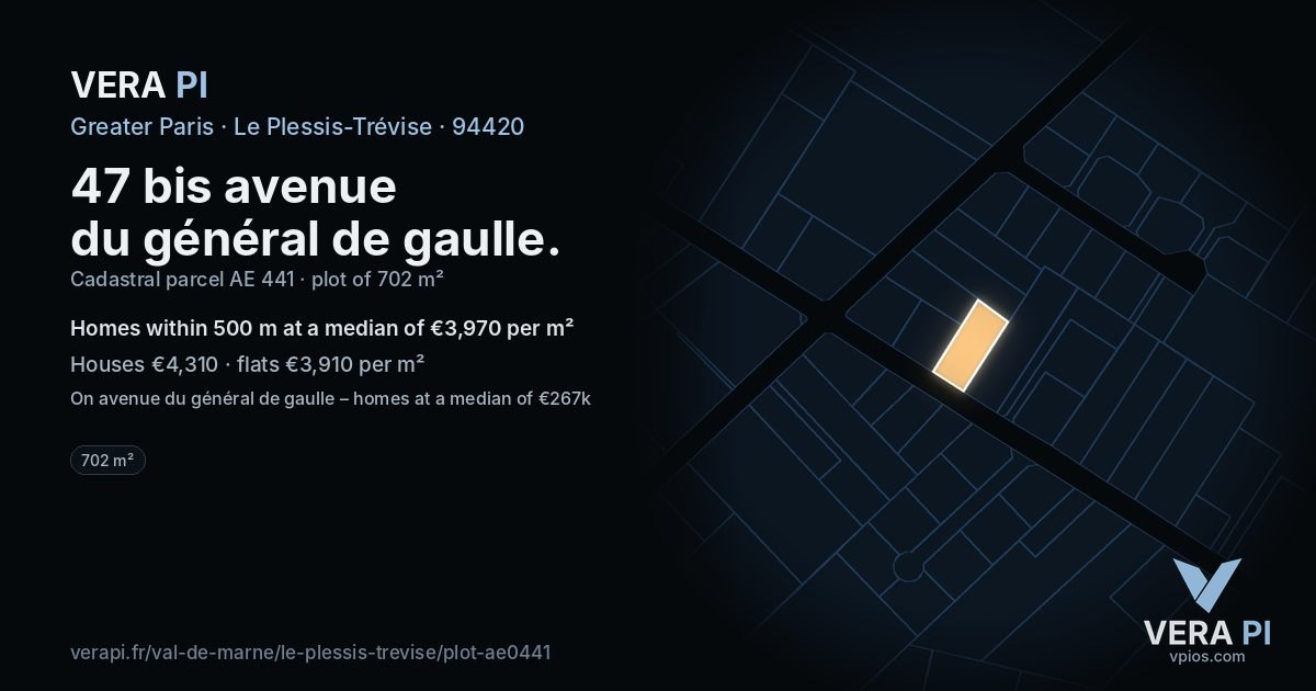 47 bis avenue du général de gaulle, Le Plessis-Trévise at night – the plot lit, the parcels around coloured by the prices near them