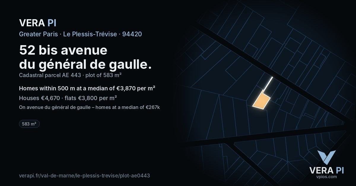 52 bis avenue du général de gaulle, Le Plessis-Trévise at night – the plot lit, the parcels around coloured by the prices near them