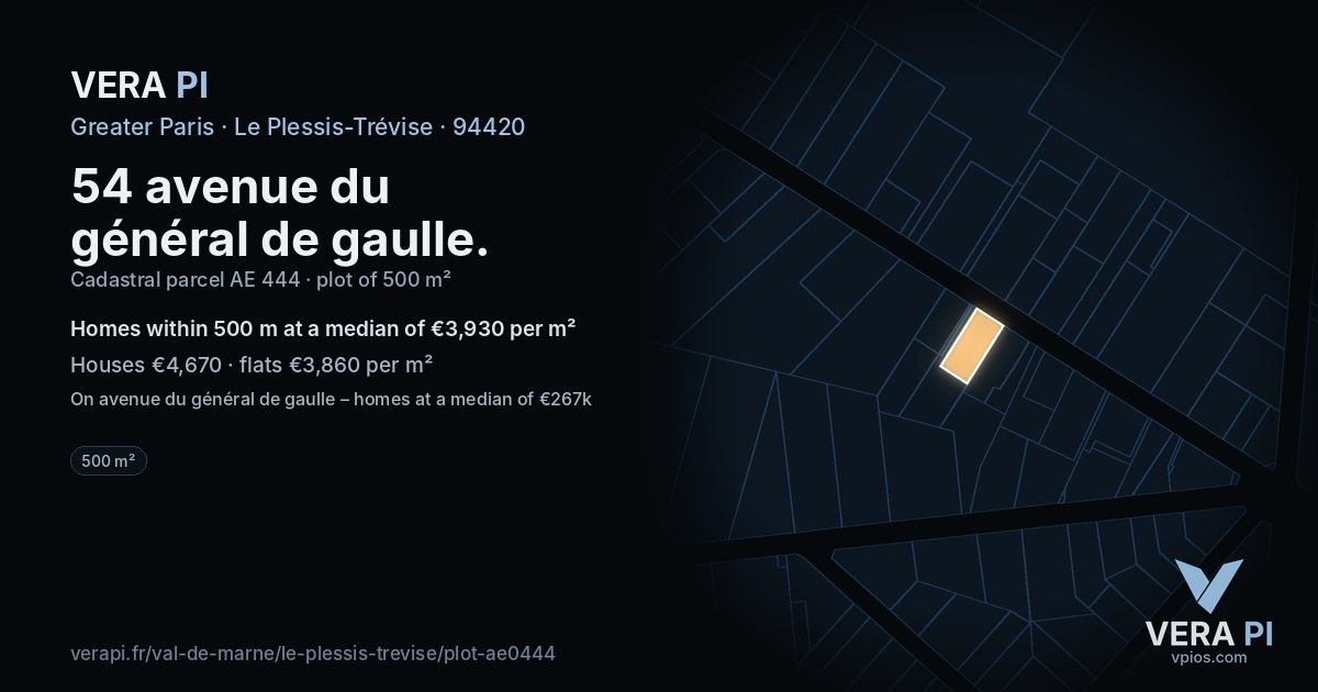 54 avenue du général de gaulle, Le Plessis-Trévise at night – the plot lit, the parcels around coloured by the prices near them