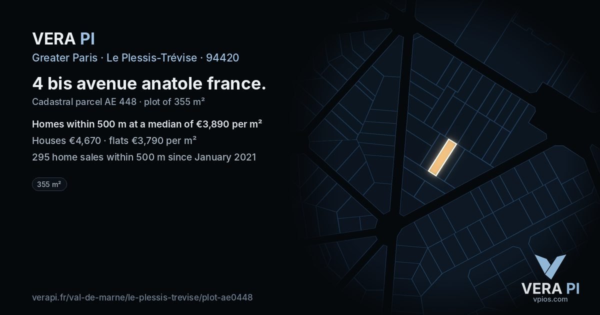 4 bis avenue anatole france, Le Plessis-Trévise at night – the plot lit, the parcels around coloured by the prices near them