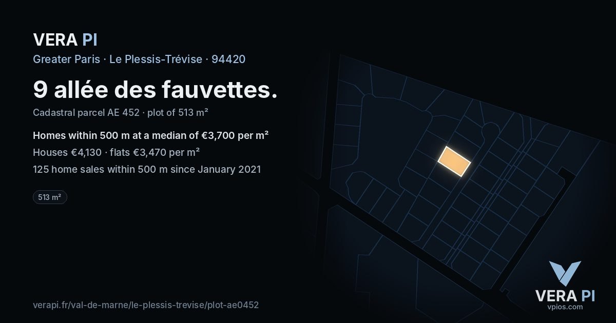 9 allée des fauvettes, Le Plessis-Trévise at night – the plot lit, the parcels around coloured by the prices near them