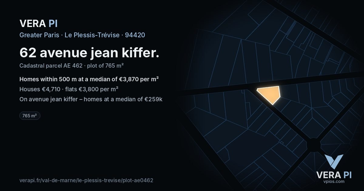 62 avenue jean kiffer, Le Plessis-Trévise at night – the plot lit, the parcels around coloured by the prices near them