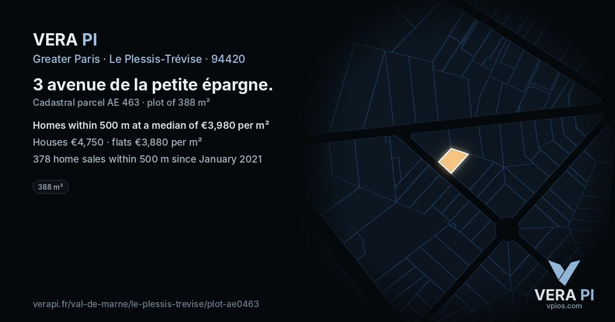 3 avenue de la petite épargne, Le Plessis-Trévise at night – the plot lit, the parcels around coloured by the prices near them