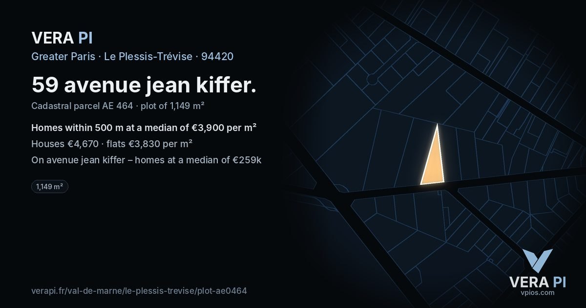 59 avenue jean kiffer, Le Plessis-Trévise at night – the plot lit, the parcels around coloured by the prices near them