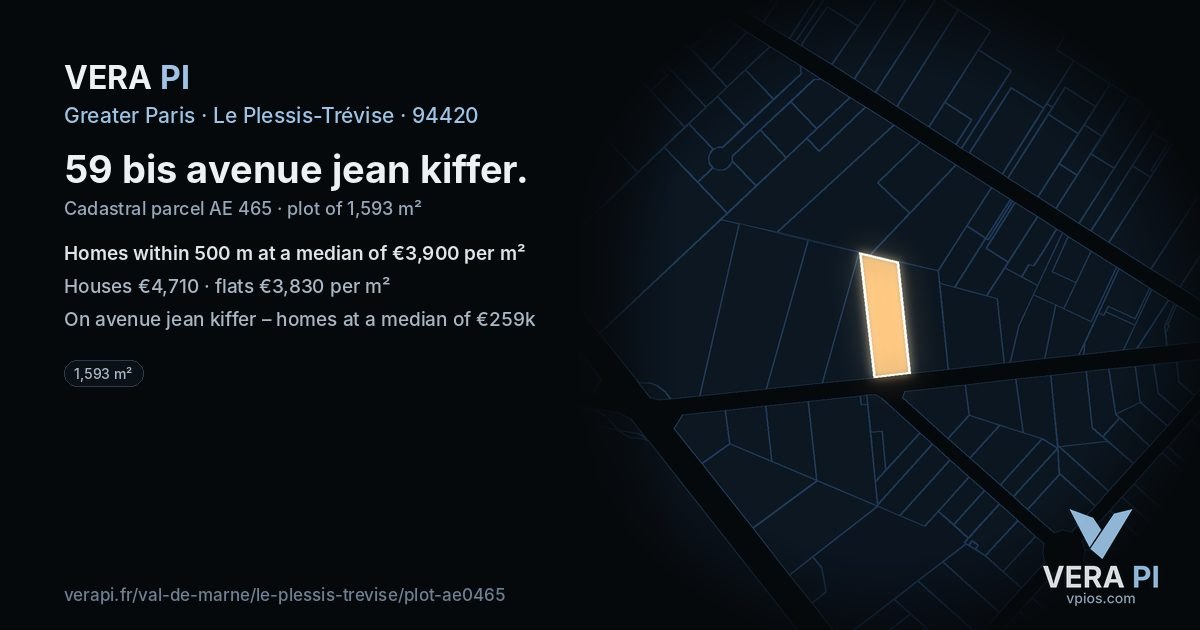 59 bis avenue jean kiffer, Le Plessis-Trévise at night – the plot lit, the parcels around coloured by the prices near them
