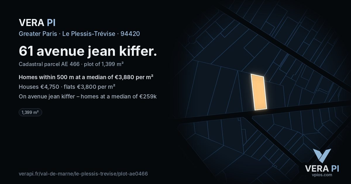 61 avenue jean kiffer, Le Plessis-Trévise at night – the plot lit, the parcels around coloured by the prices near them