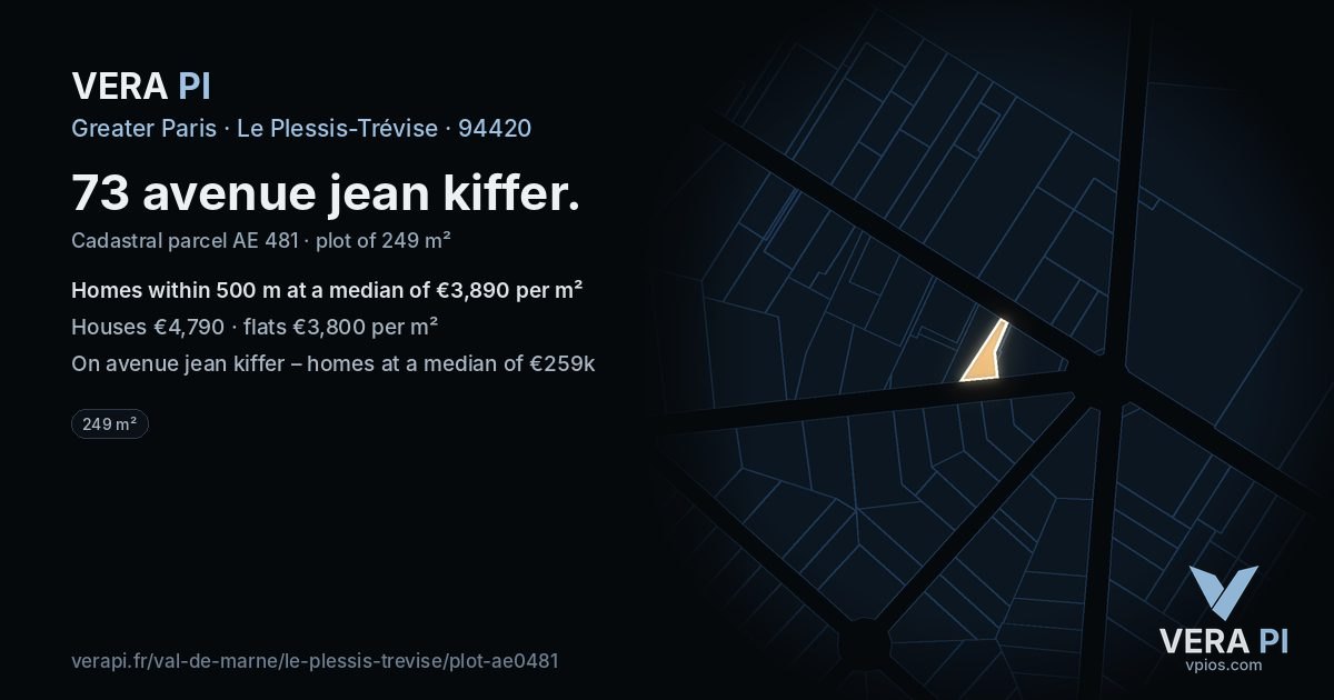 73 avenue jean kiffer, Le Plessis-Trévise at night – the plot lit, the parcels around coloured by the prices near them