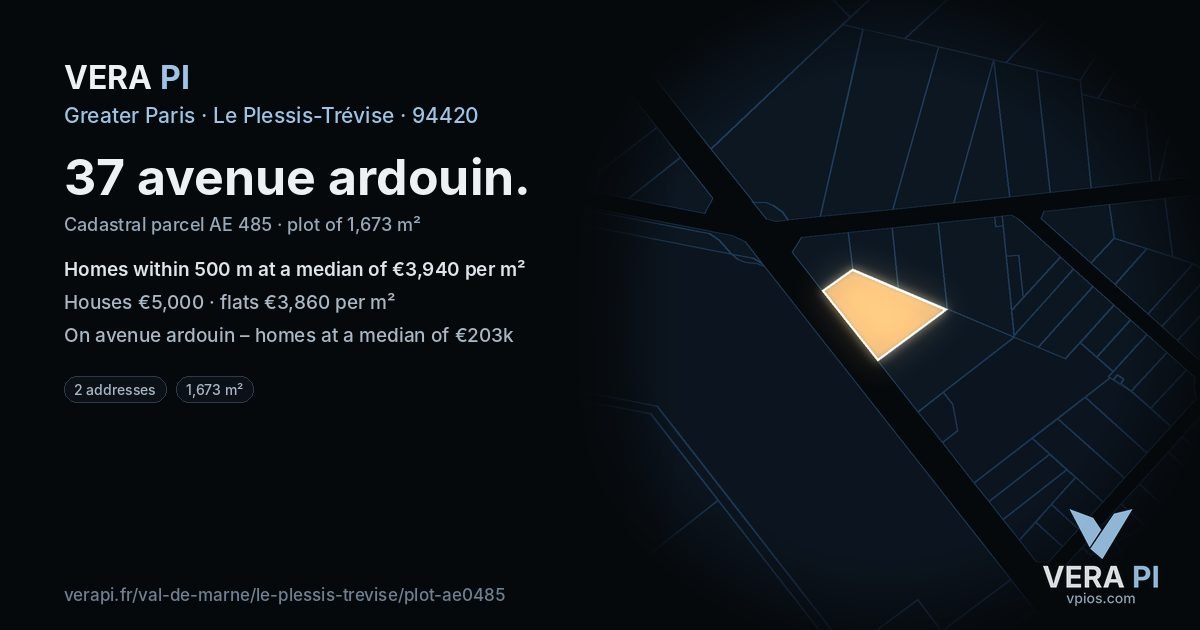 37 avenue ardouin, Le Plessis-Trévise at night – the plot lit, the parcels around coloured by the prices near them