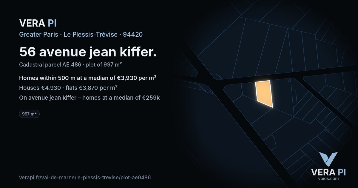 56 avenue jean kiffer, Le Plessis-Trévise at night – the plot lit, the parcels around coloured by the prices near them