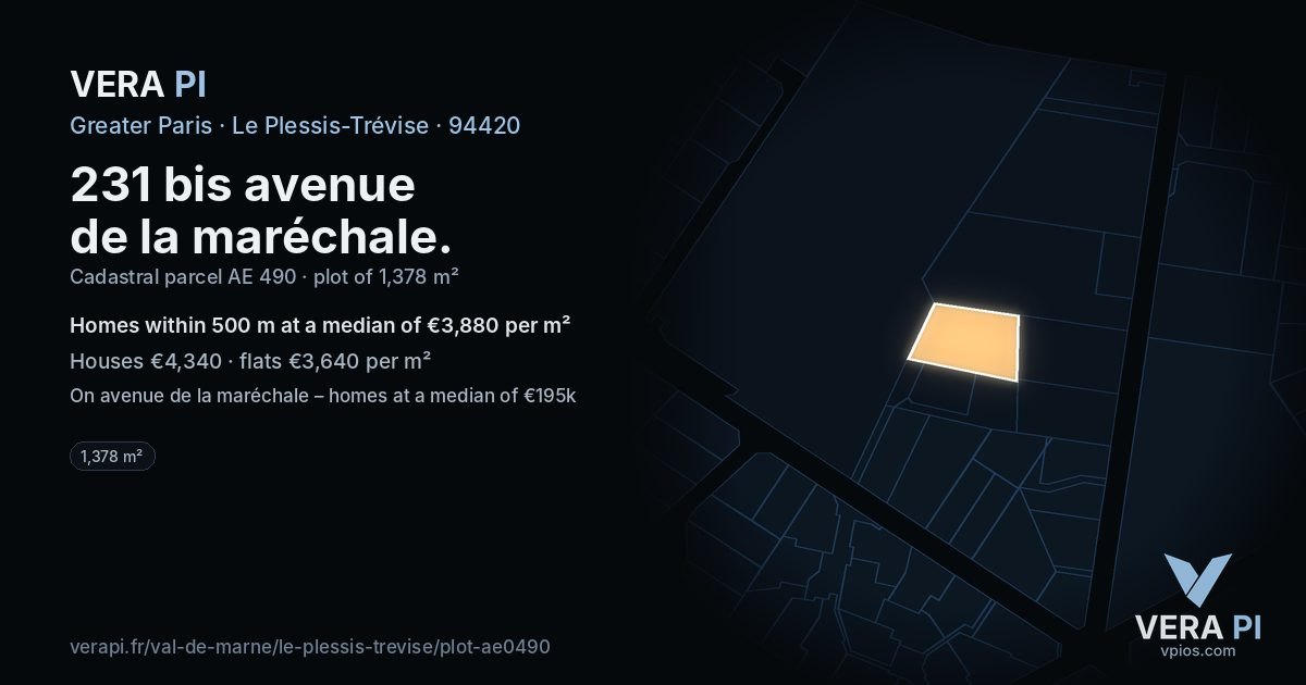 231 bis avenue de la maréchale, Le Plessis-Trévise at night – the plot lit, the parcels around coloured by the prices near them