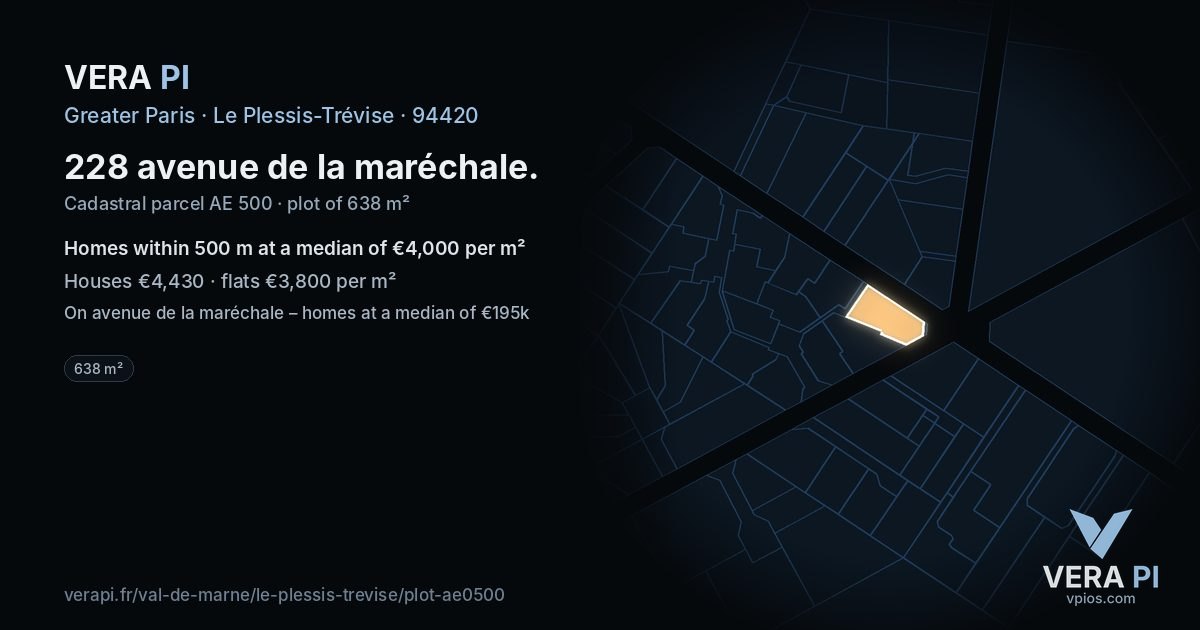 228 avenue de la maréchale, Le Plessis-Trévise at night – the plot lit, the parcels around coloured by the prices near them