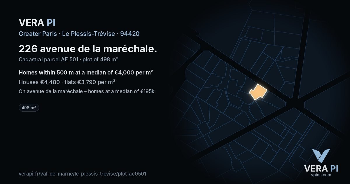 226 avenue de la maréchale, Le Plessis-Trévise at night – the plot lit, the parcels around coloured by the prices near them