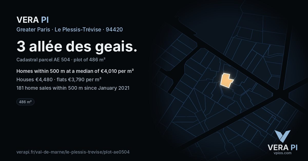 3 allée des geais, Le Plessis-Trévise at night – the plot lit, the parcels around coloured by the prices near them
