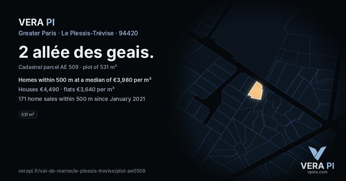2 allée des geais, Le Plessis-Trévise at night – the plot lit, the parcels around coloured by the prices near them