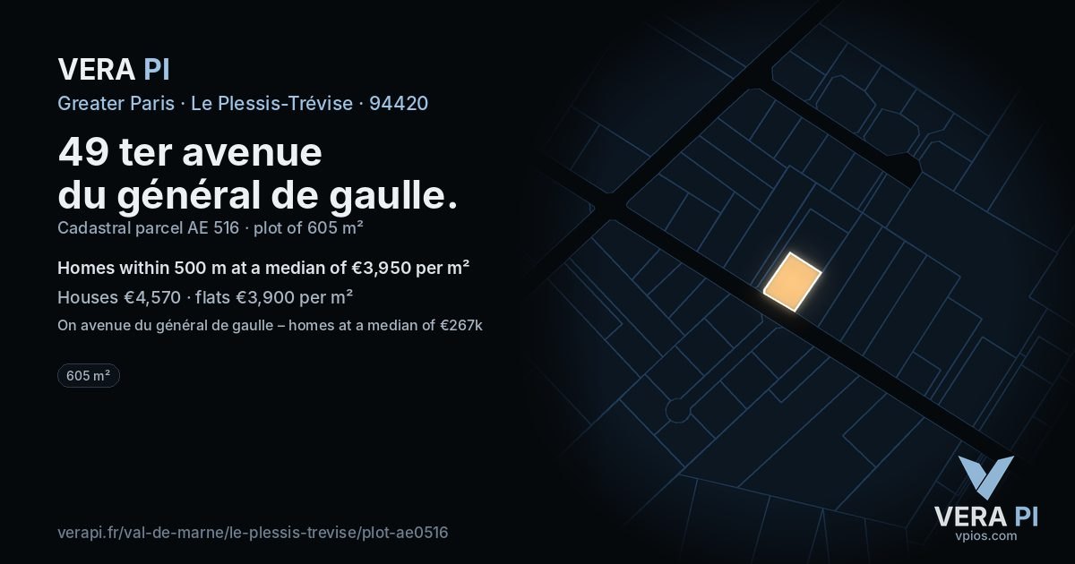 49 ter avenue du général de gaulle, Le Plessis-Trévise at night – the plot lit, the parcels around coloured by the prices near them