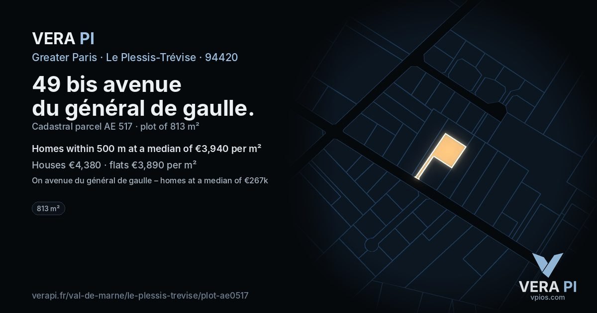 49 bis avenue du général de gaulle, Le Plessis-Trévise at night – the plot lit, the parcels around coloured by the prices near them