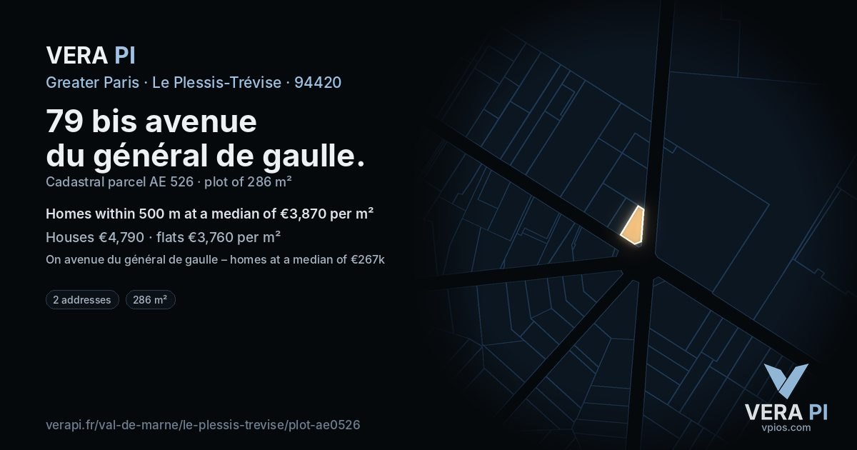 79 bis avenue du général de gaulle, Le Plessis-Trévise at night – the plot lit, the parcels around coloured by the prices near them