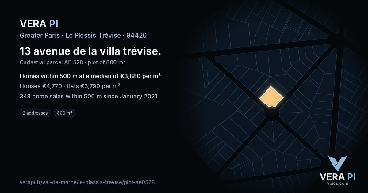 13 avenue de la villa trévise, Le Plessis-Trévise at night – the plot lit, the parcels around coloured by the prices near them