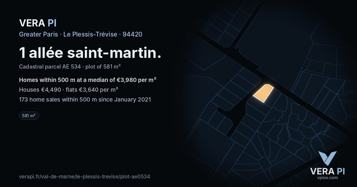 1 allée saint-martin, Le Plessis-Trévise at night – the plot lit, the parcels around coloured by the prices near them