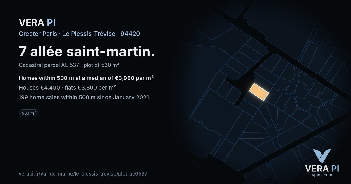 7 allée saint-martin, Le Plessis-Trévise at night – the plot lit, the parcels around coloured by the prices near them