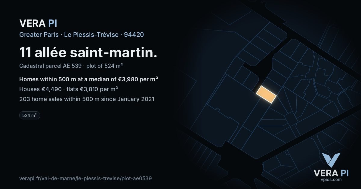 11 allée saint-martin, Le Plessis-Trévise at night – the plot lit, the parcels around coloured by the prices near them
