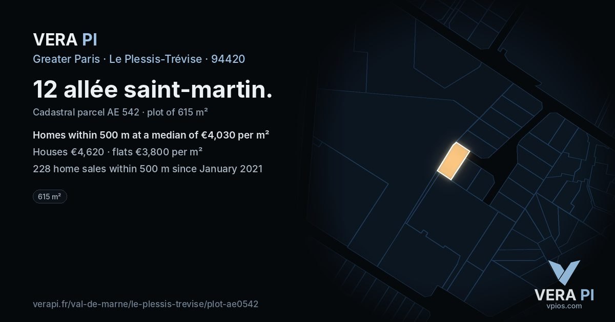 12 allée saint-martin, Le Plessis-Trévise at night – the plot lit, the parcels around coloured by the prices near them