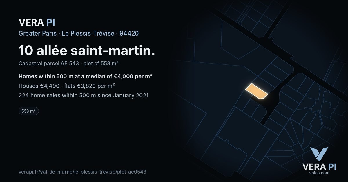 10 allée saint-martin, Le Plessis-Trévise at night – the plot lit, the parcels around coloured by the prices near them