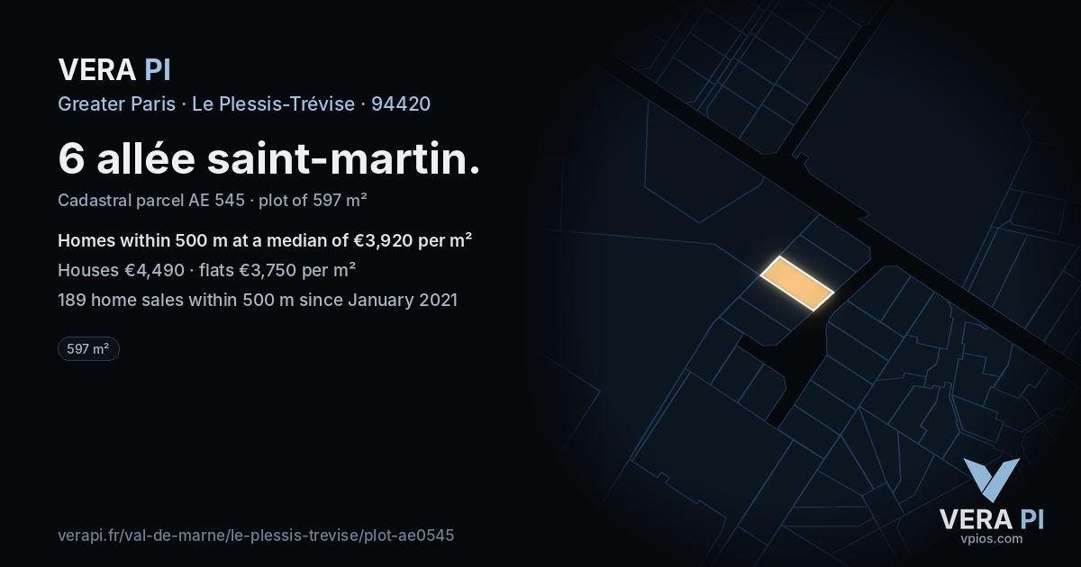 6 allée saint-martin, Le Plessis-Trévise at night – the plot lit, the parcels around coloured by the prices near them