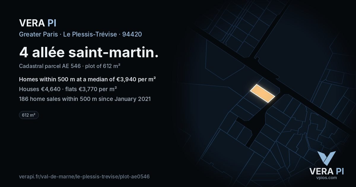 4 allée saint-martin, Le Plessis-Trévise at night – the plot lit, the parcels around coloured by the prices near them