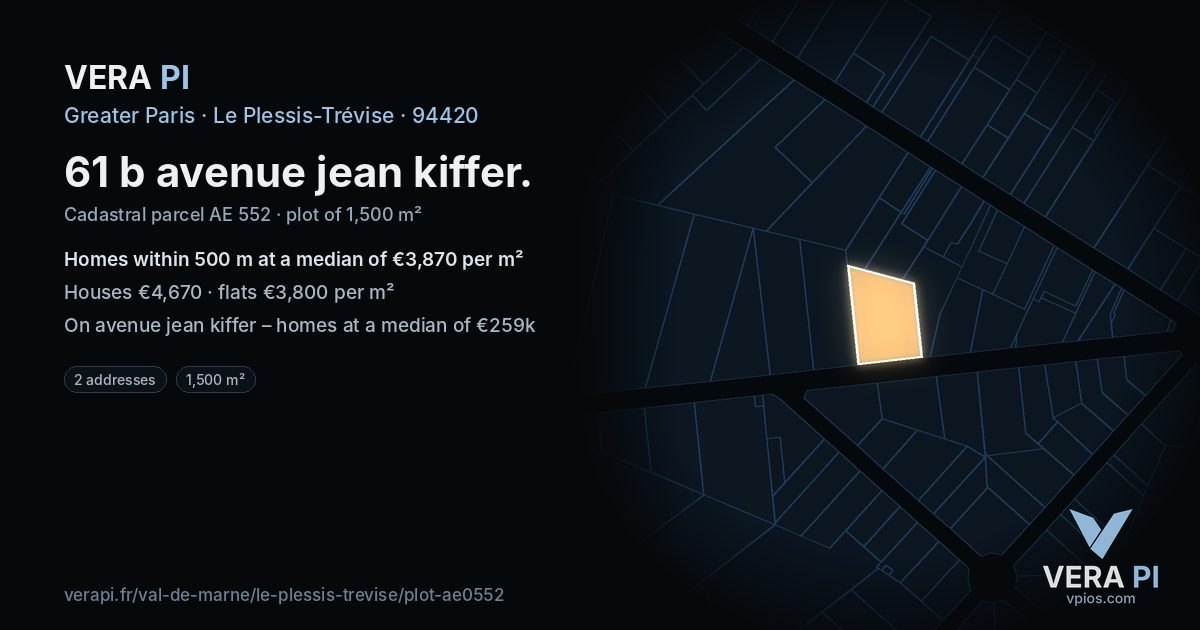 61 b avenue jean kiffer, Le Plessis-Trévise at night – the plot lit, the parcels around coloured by the prices near them