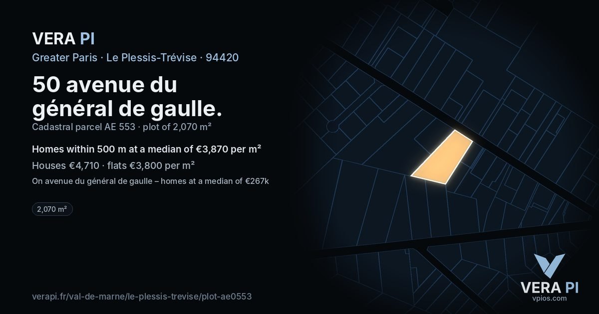 50 avenue du général de gaulle, Le Plessis-Trévise at night – the plot lit, the parcels around coloured by the prices near them