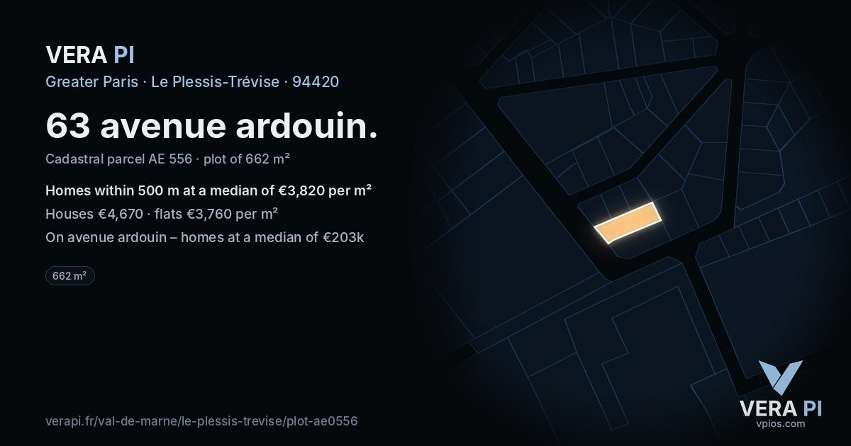 63 avenue ardouin, Le Plessis-Trévise at night – the plot lit, the parcels around coloured by the prices near them