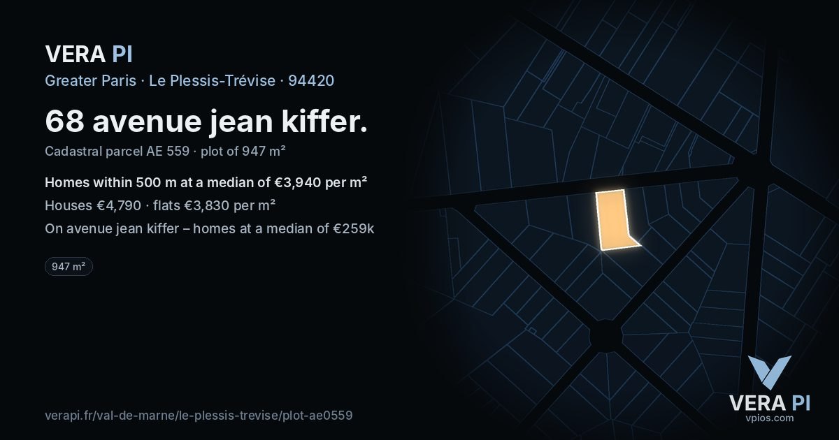 68 avenue jean kiffer, Le Plessis-Trévise at night – the plot lit, the parcels around coloured by the prices near them