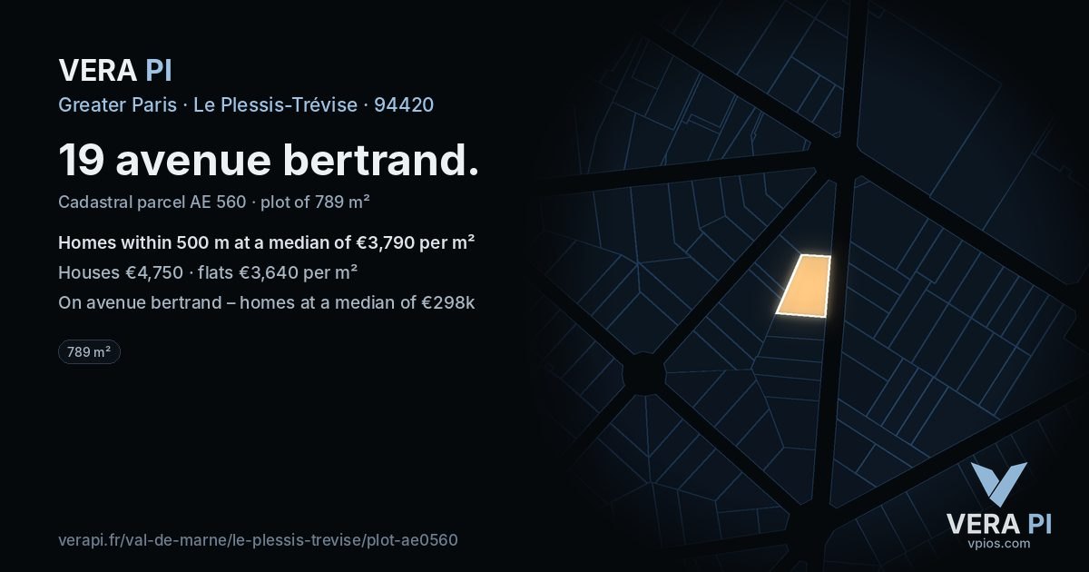 19 avenue bertrand, Le Plessis-Trévise at night – the plot lit, the parcels around coloured by the prices near them