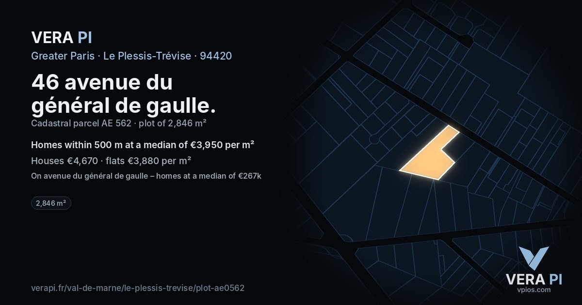 46 avenue du général de gaulle, Le Plessis-Trévise at night – the plot lit, the parcels around coloured by the prices near them