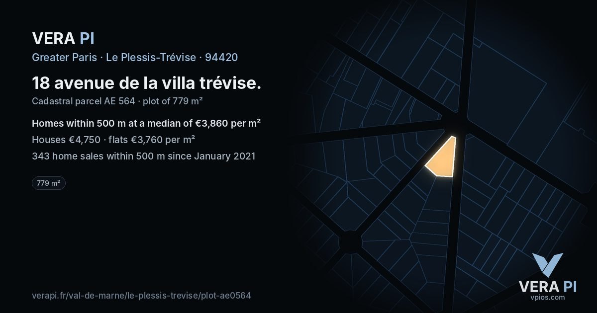18 avenue de la villa trévise, Le Plessis-Trévise at night – the plot lit, the parcels around coloured by the prices near them