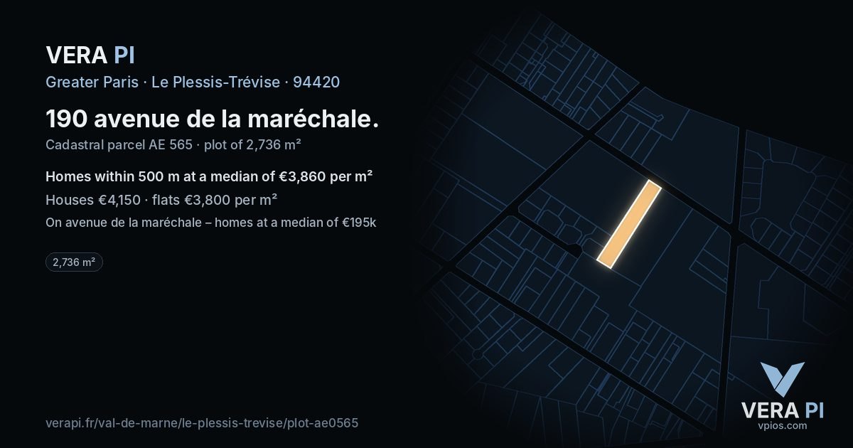 190 avenue de la maréchale, Le Plessis-Trévise at night – the plot lit, the parcels around coloured by the prices near them