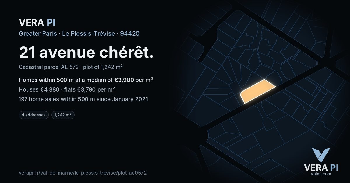21 avenue chérêt, Le Plessis-Trévise at night – the plot lit, the parcels around coloured by the prices near them