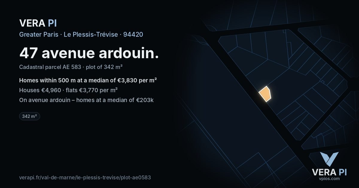 47 avenue ardouin, Le Plessis-Trévise at night – the plot lit, the parcels around coloured by the prices near them