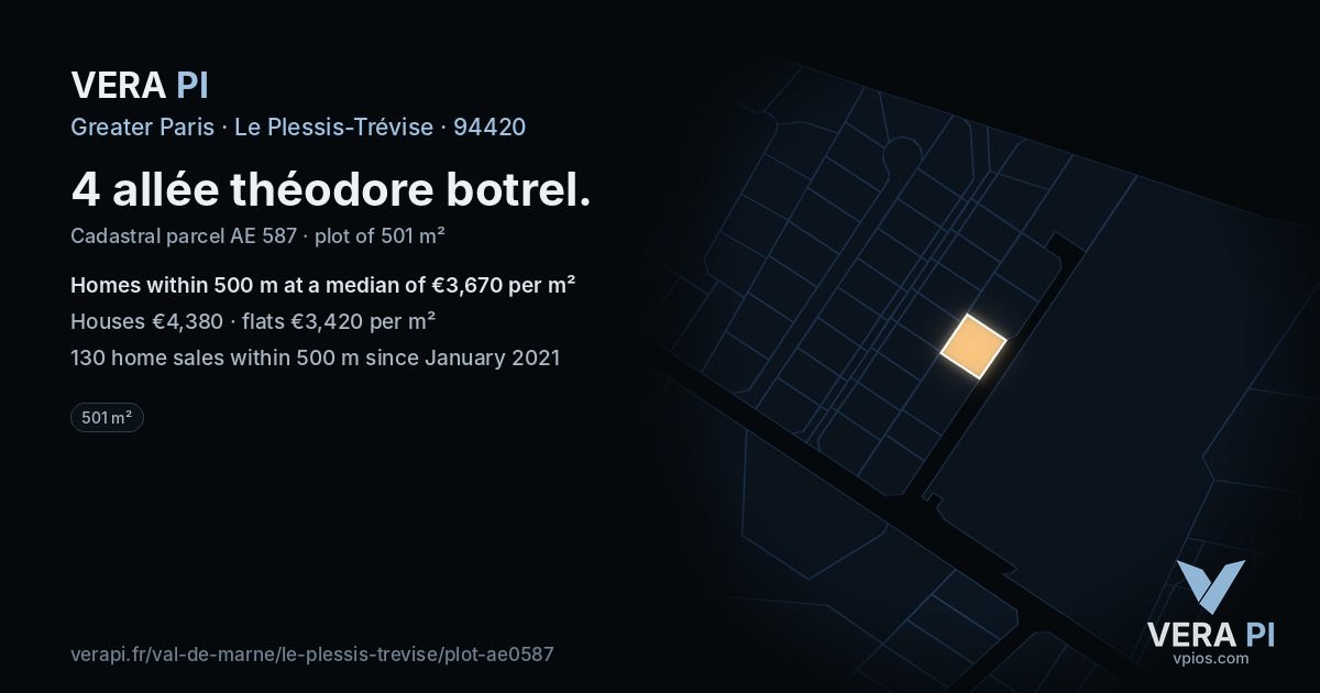 4 allée théodore botrel, Le Plessis-Trévise at night – the plot lit, the parcels around coloured by the prices near them