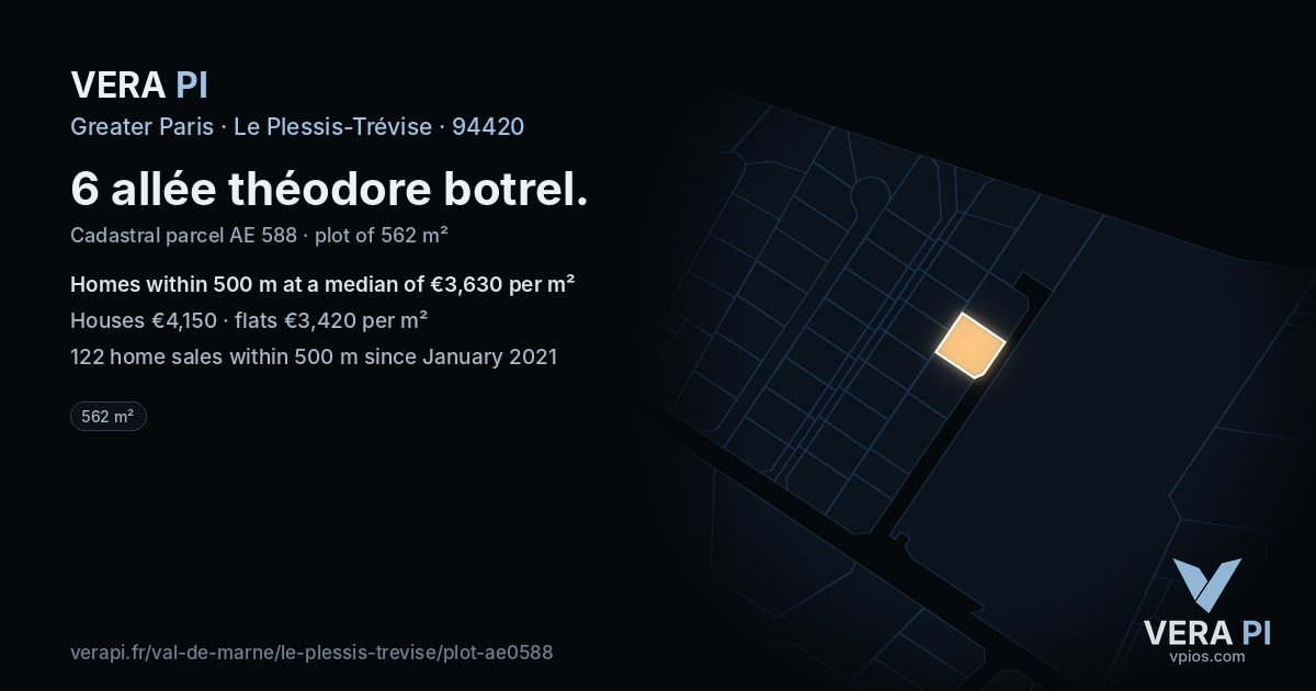 6 allée théodore botrel, Le Plessis-Trévise at night – the plot lit, the parcels around coloured by the prices near them