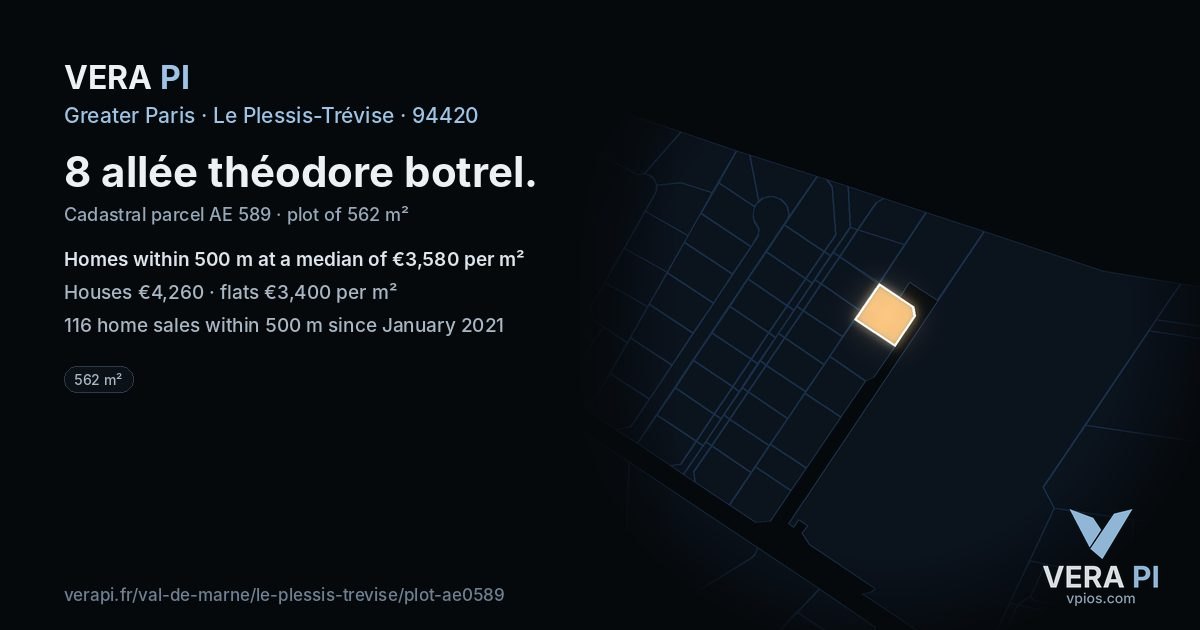 8 allée théodore botrel, Le Plessis-Trévise at night – the plot lit, the parcels around coloured by the prices near them