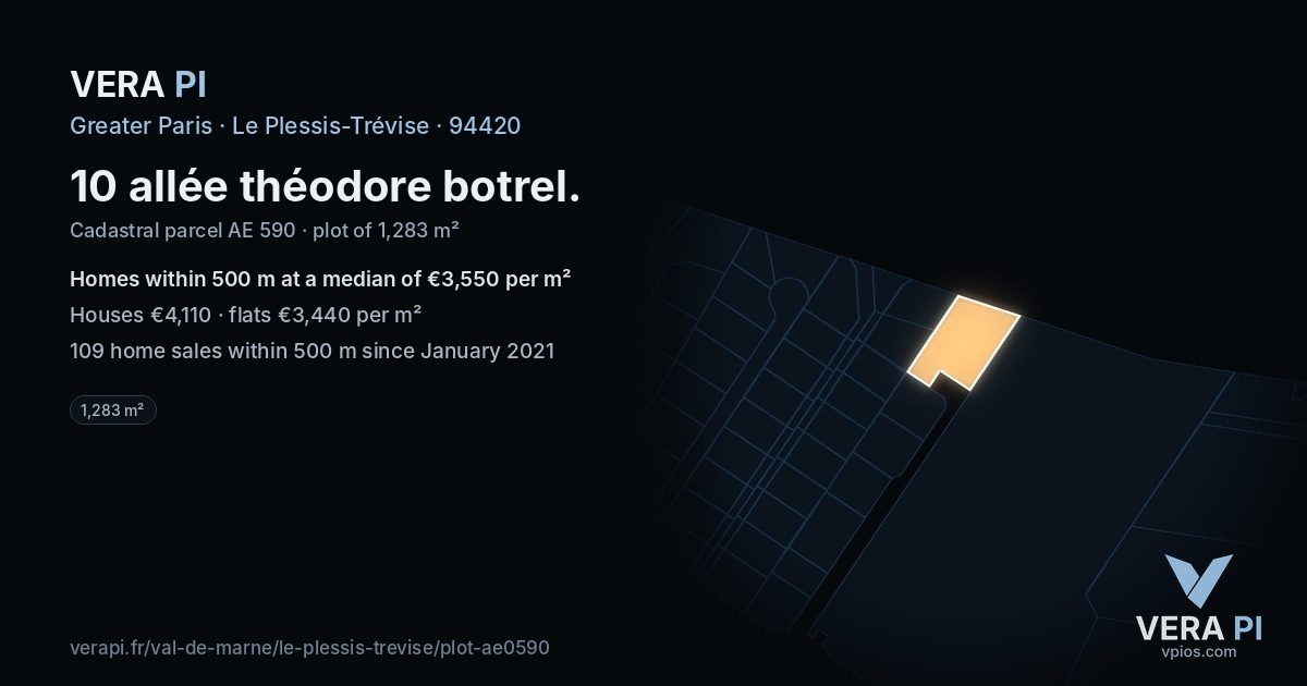 10 allée théodore botrel, Le Plessis-Trévise at night – the plot lit, the parcels around coloured by the prices near them