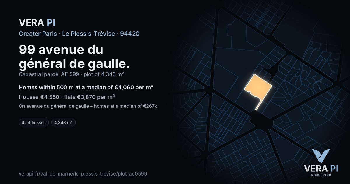 99 avenue du général de gaulle, Le Plessis-Trévise at night – the plot lit, the parcels around coloured by the prices near them