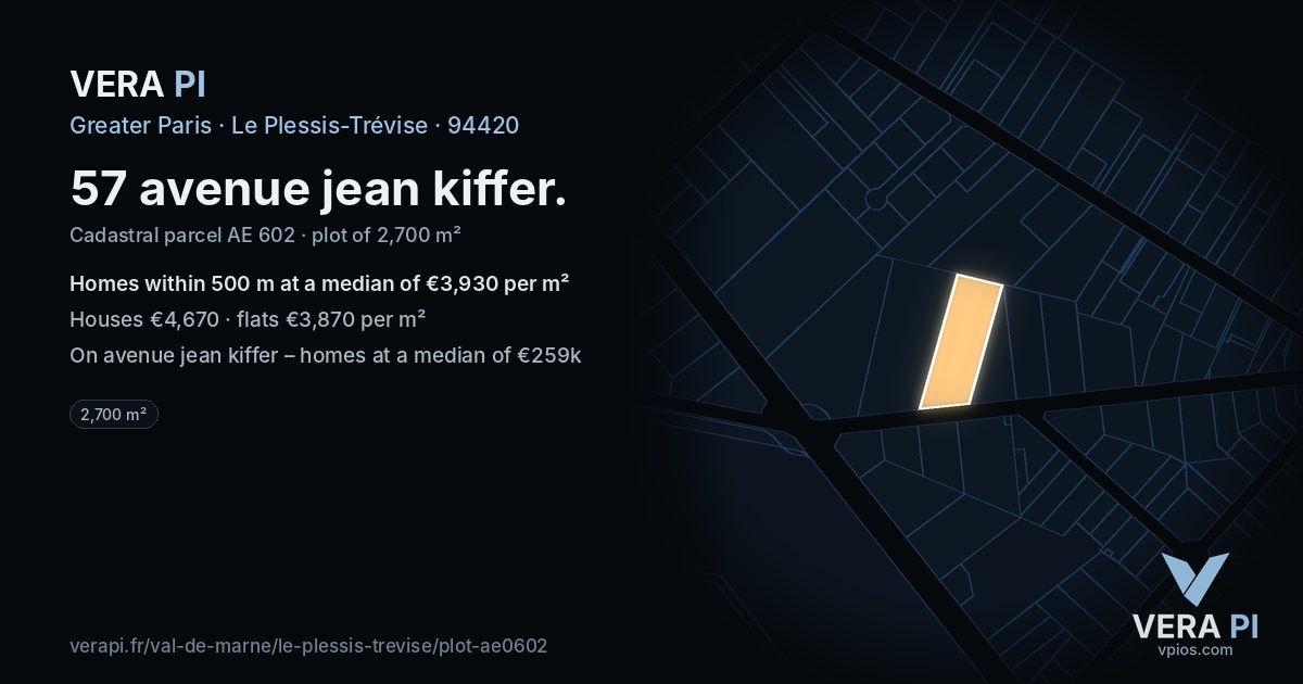 57 avenue jean kiffer, Le Plessis-Trévise at night – the plot lit, the parcels around coloured by the prices near them