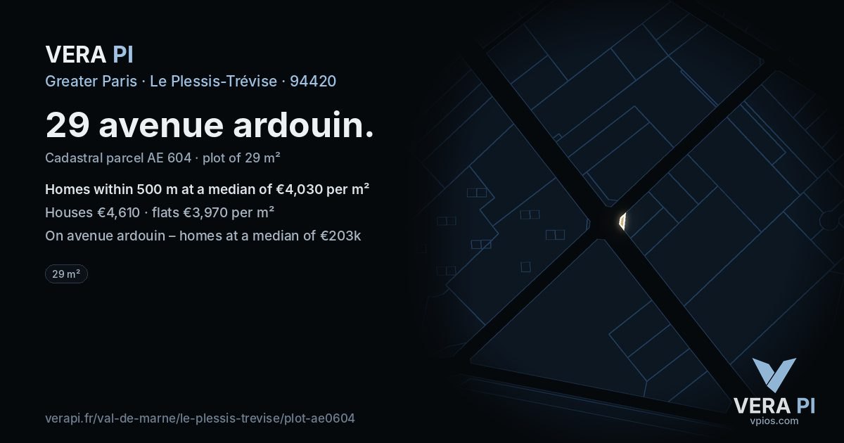 29 avenue ardouin, Le Plessis-Trévise at night – the plot lit, the parcels around coloured by the prices near them