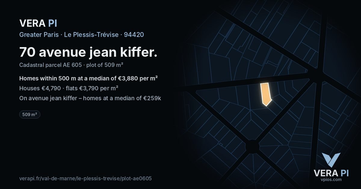 70 avenue jean kiffer, Le Plessis-Trévise at night – the plot lit, the parcels around coloured by the prices near them