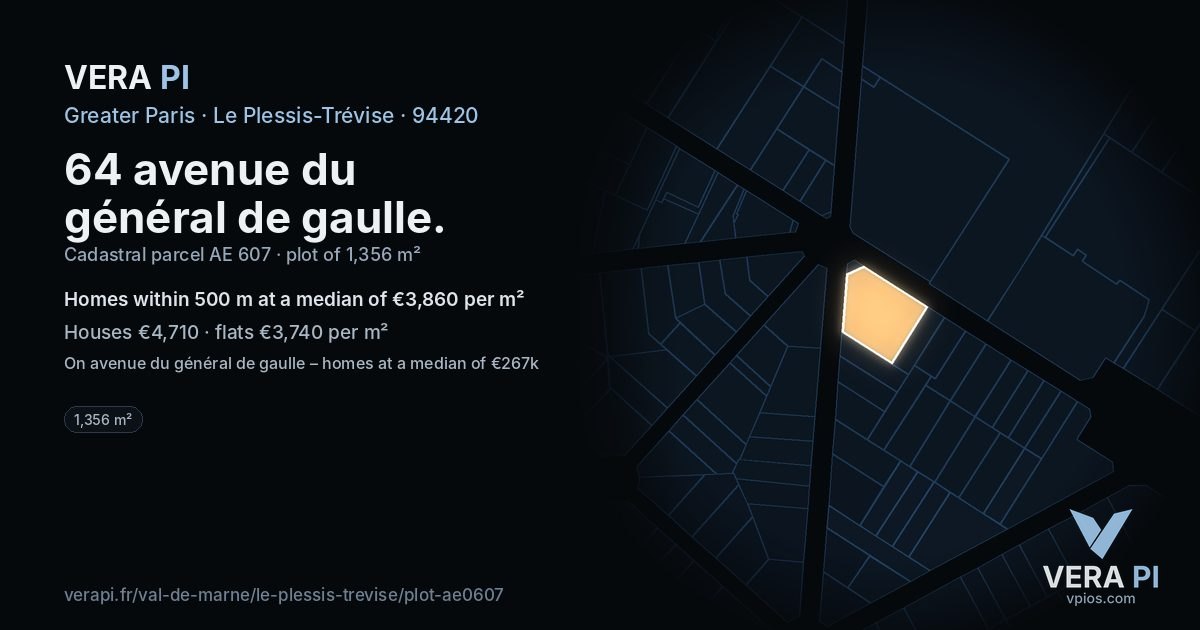64 avenue du général de gaulle, Le Plessis-Trévise at night – the plot lit, the parcels around coloured by the prices near them